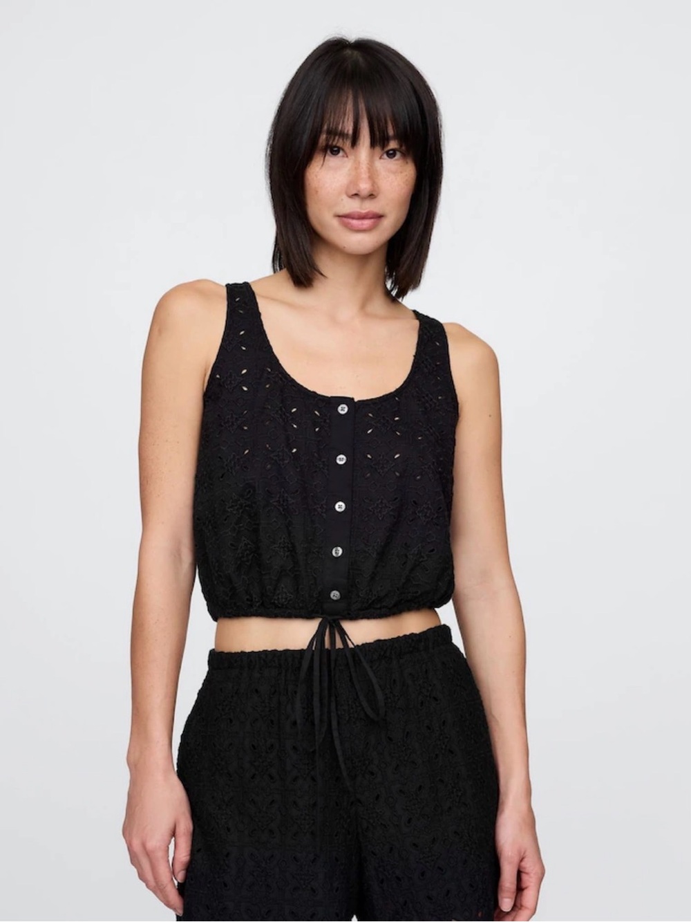 GAP Black Cropped Button Tank with Drawstring - Picture 4 of 6